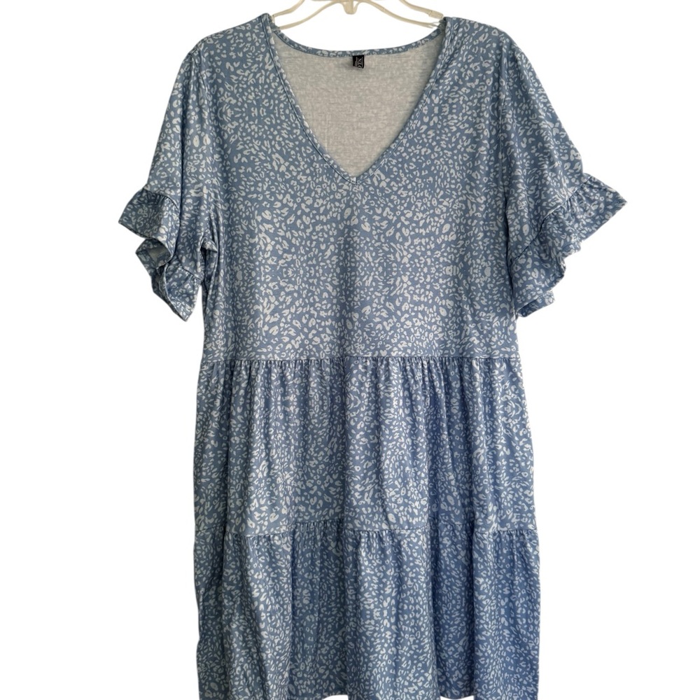 Elegant Blue Patterned Mini Dress